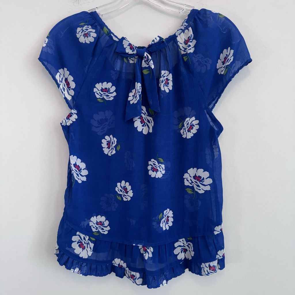 Abercrombie & Fitch Blue Floral Sheer Ruffle Blouse Top Medium Boho