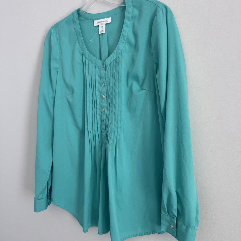 Motherhood Maternity Teal V Neck Blouse S Long Sleeve Button Front