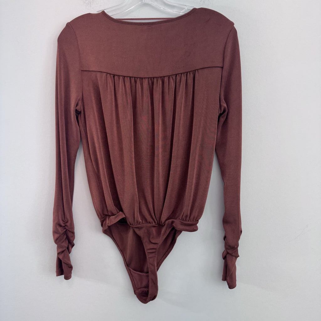 Free People Intimately Rust Brown Long Sleeve Bodysuit Thumbhole Women’s Small