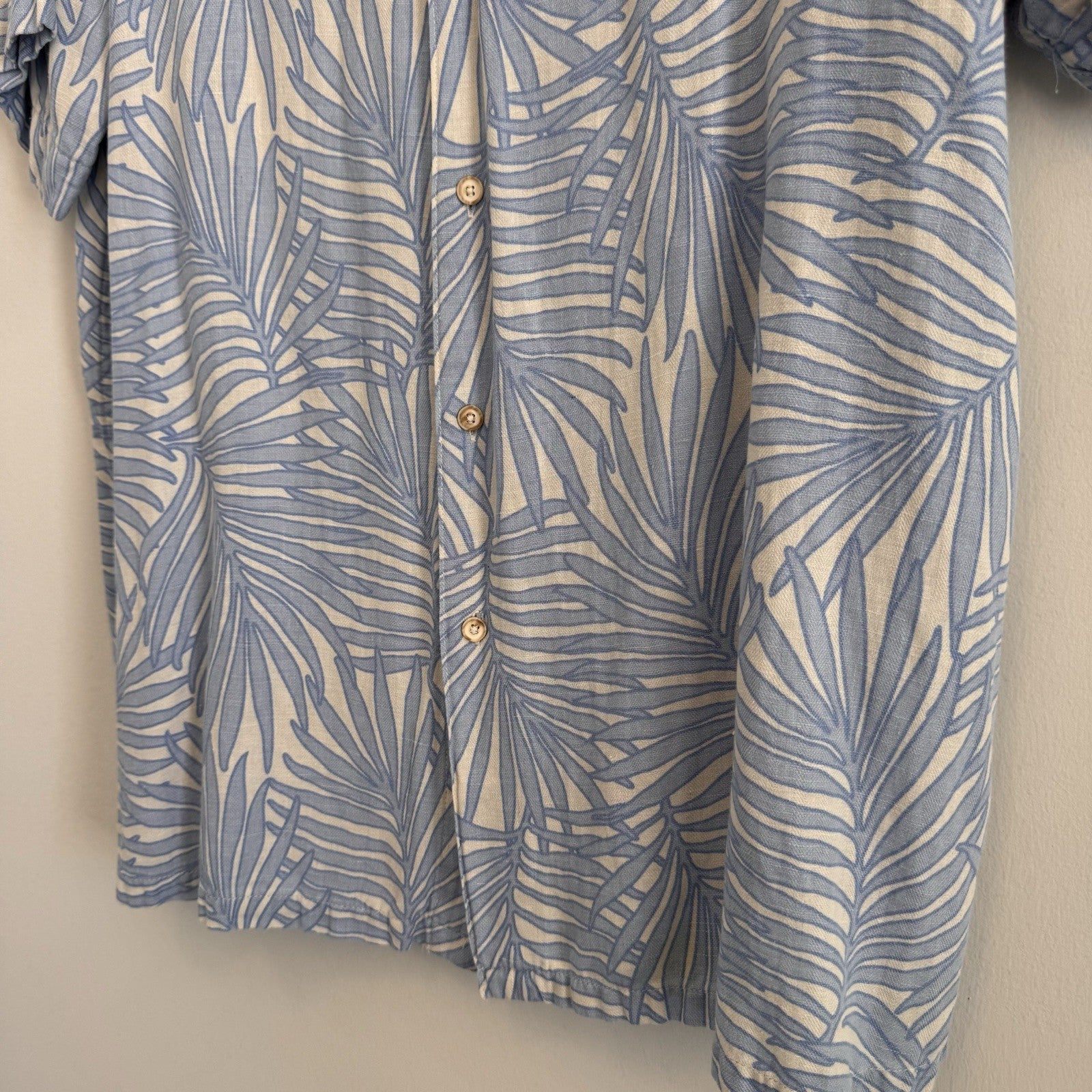 Tasso Elba Island Men's XL Shirt Blue White Silk Linen Palm Leaf Tropical Floral