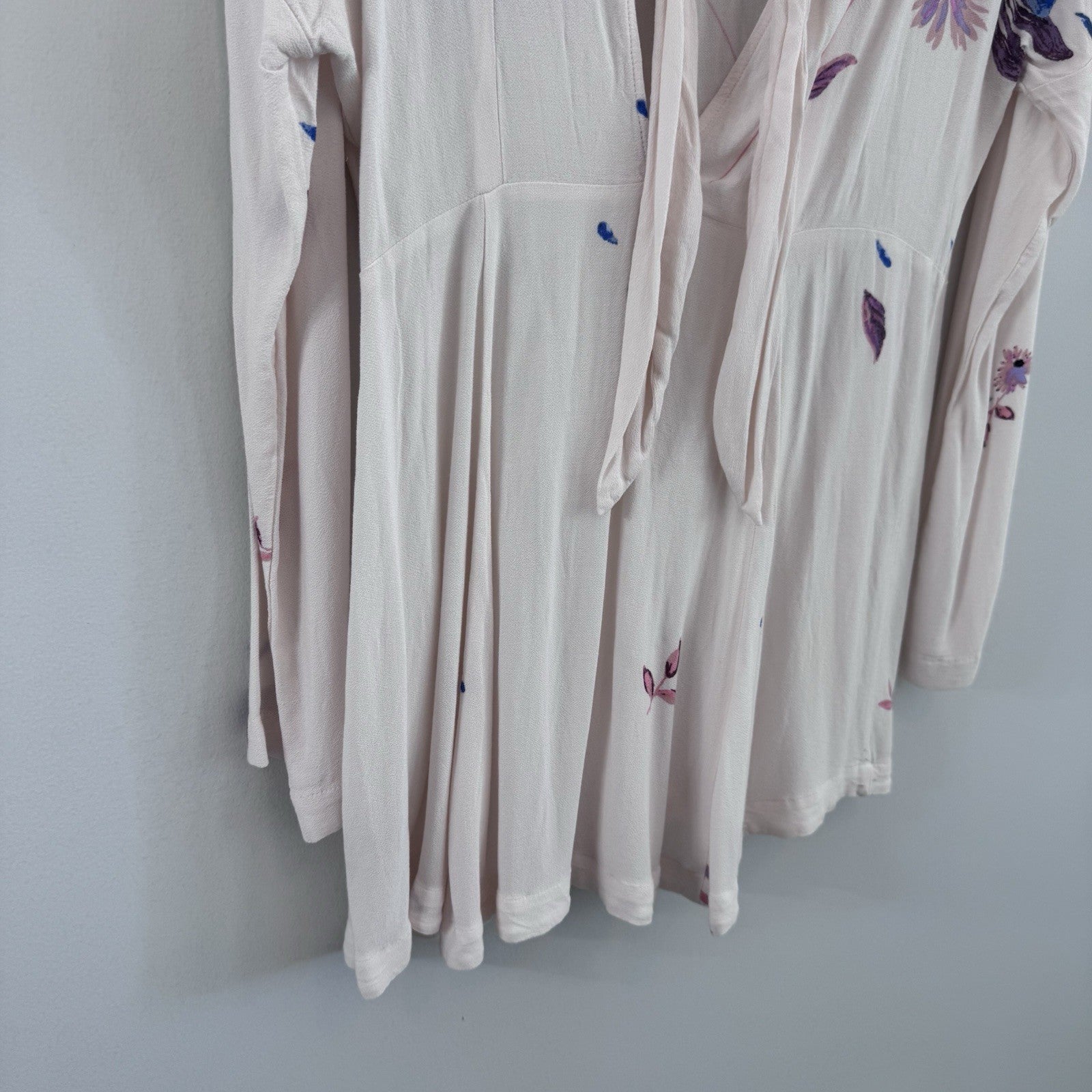 Free People Medium Floral Tie Gemma Dress Tunic Top Pink Blue Boho Rayon Womens