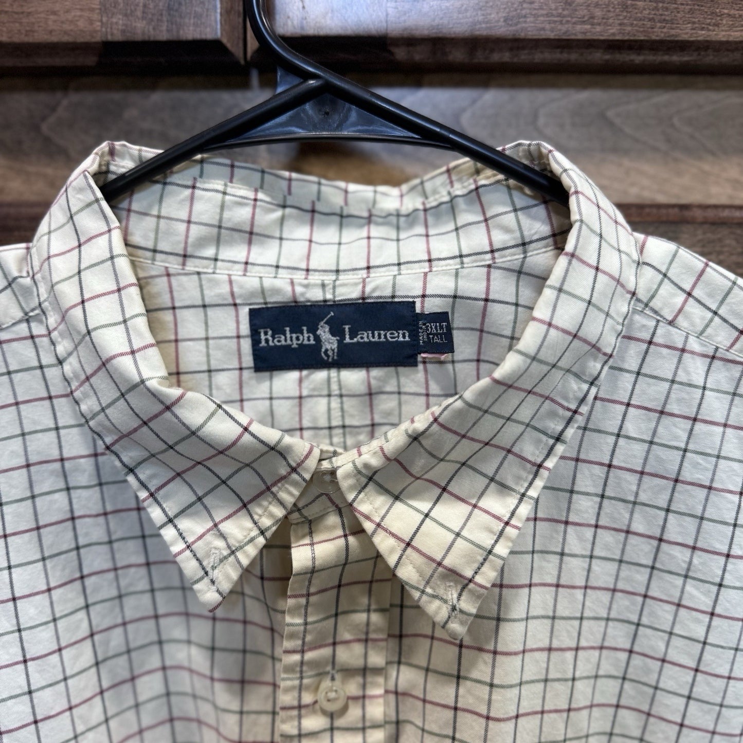 Ralph Lauren Button Down Shirt 3XLT Tall Beige Plaid Long Sleeve Pony