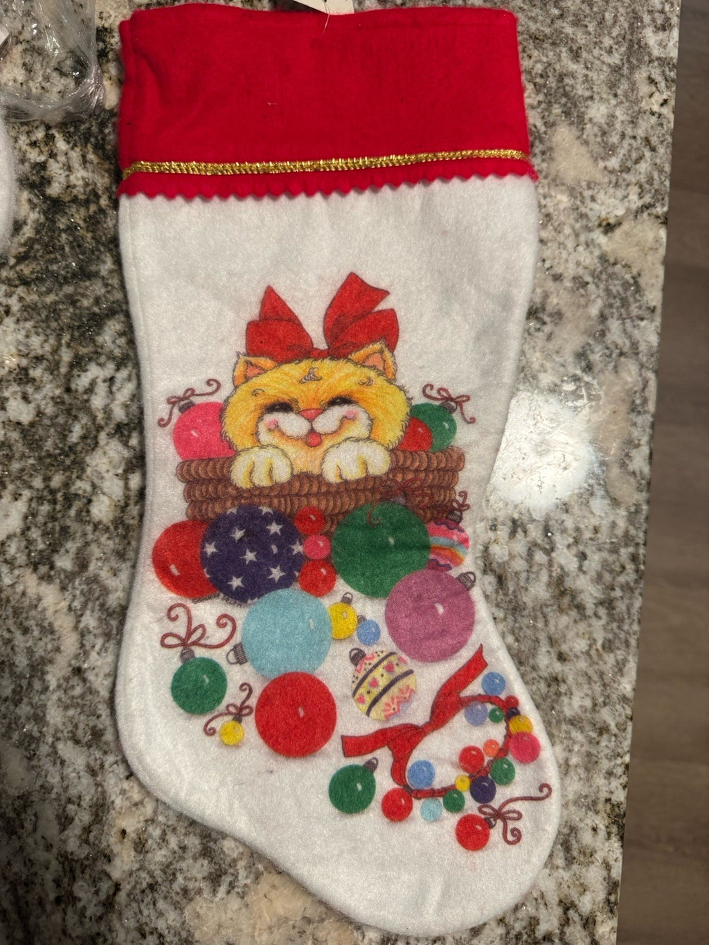 Vintage Felt Cat Christmas Stocking Presents Santa’s First Choice