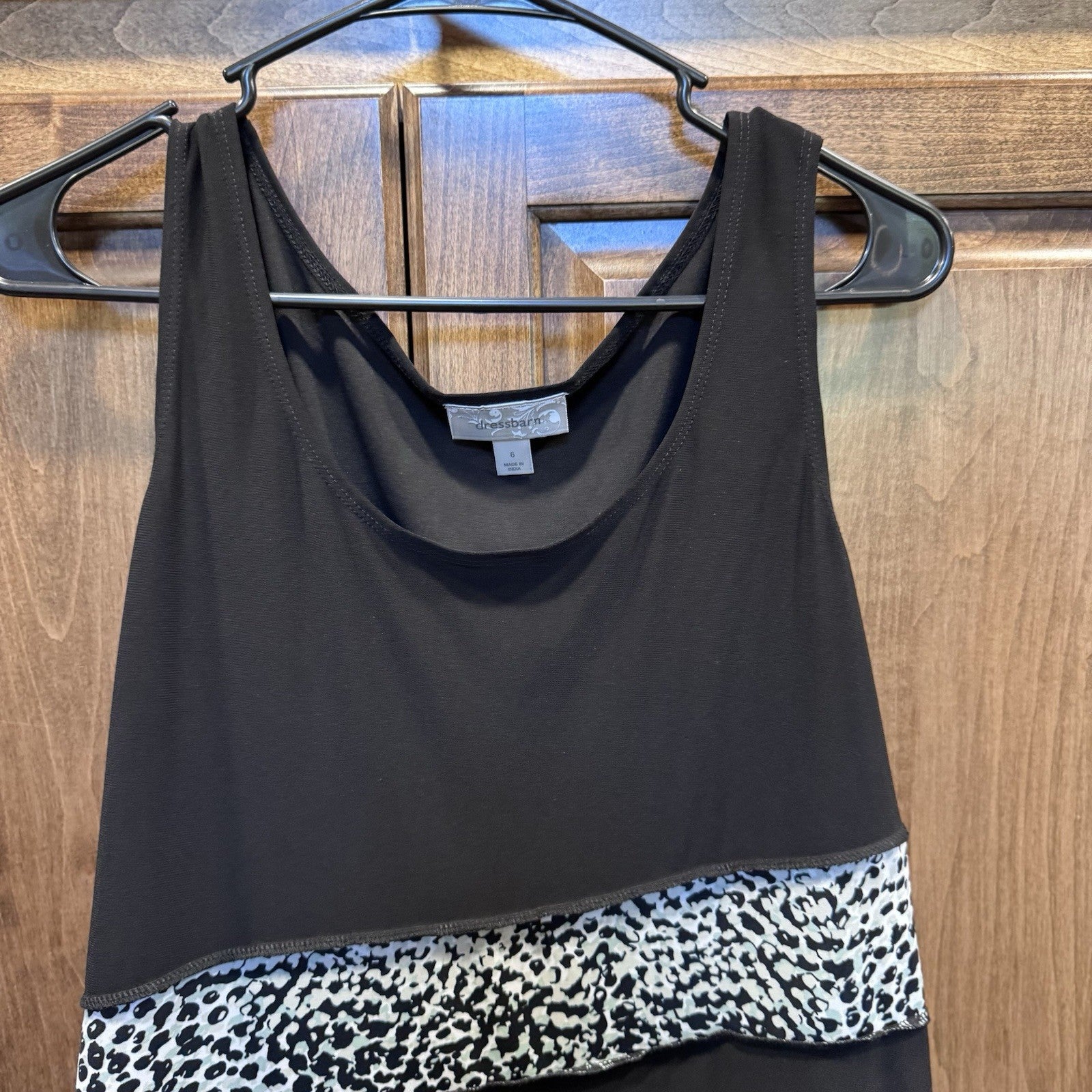 Dressbarn Black Animal Print & Abstract Stripe Sleeveless Dress Women’s Size 6