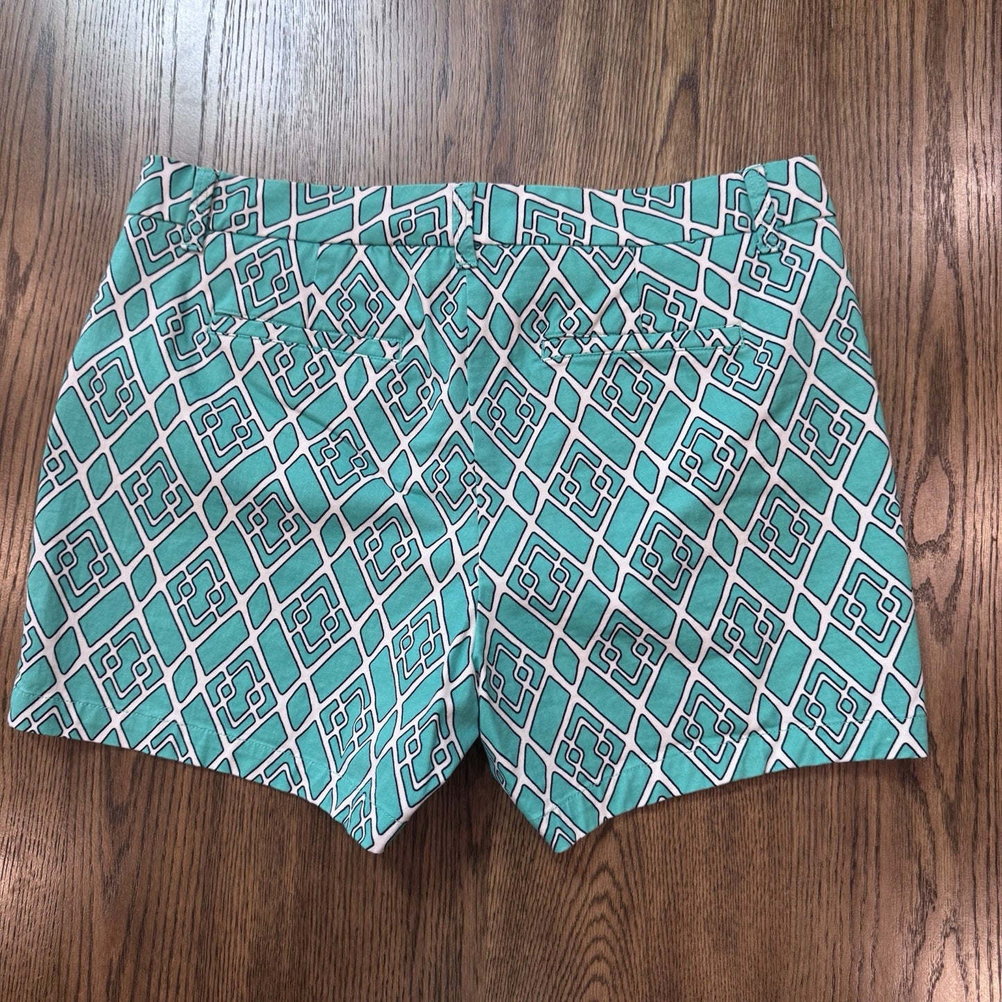 Crown & Ivy Caroline Shorts Size 14 Turquoise White Geometric Print