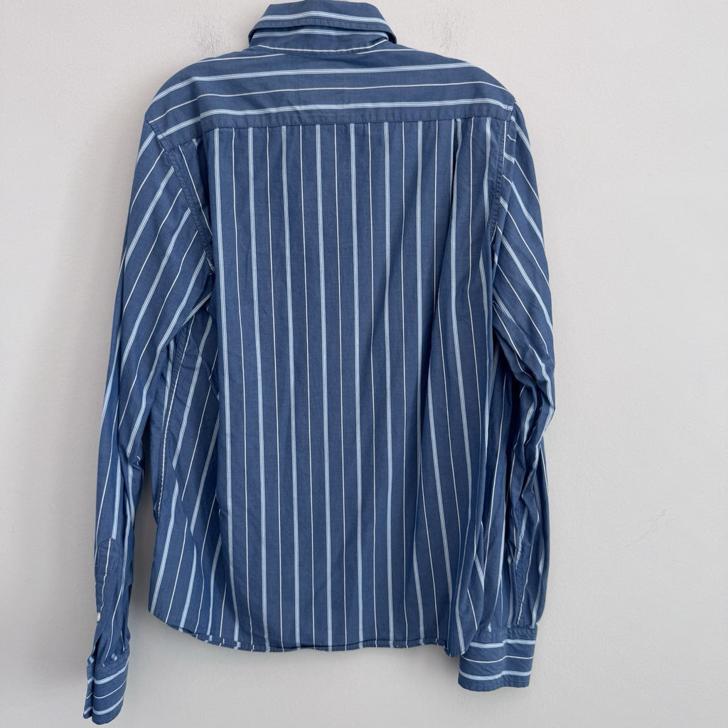 Hollister Men’s Medium Blue Striped Button Up Shirt Cotton Logo Casual