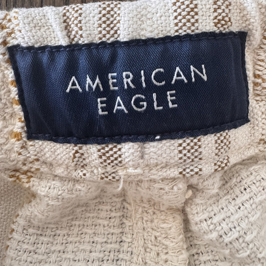 American Eagle Striped Textured Organic Cotton Blend Shorts Cream Tan XS