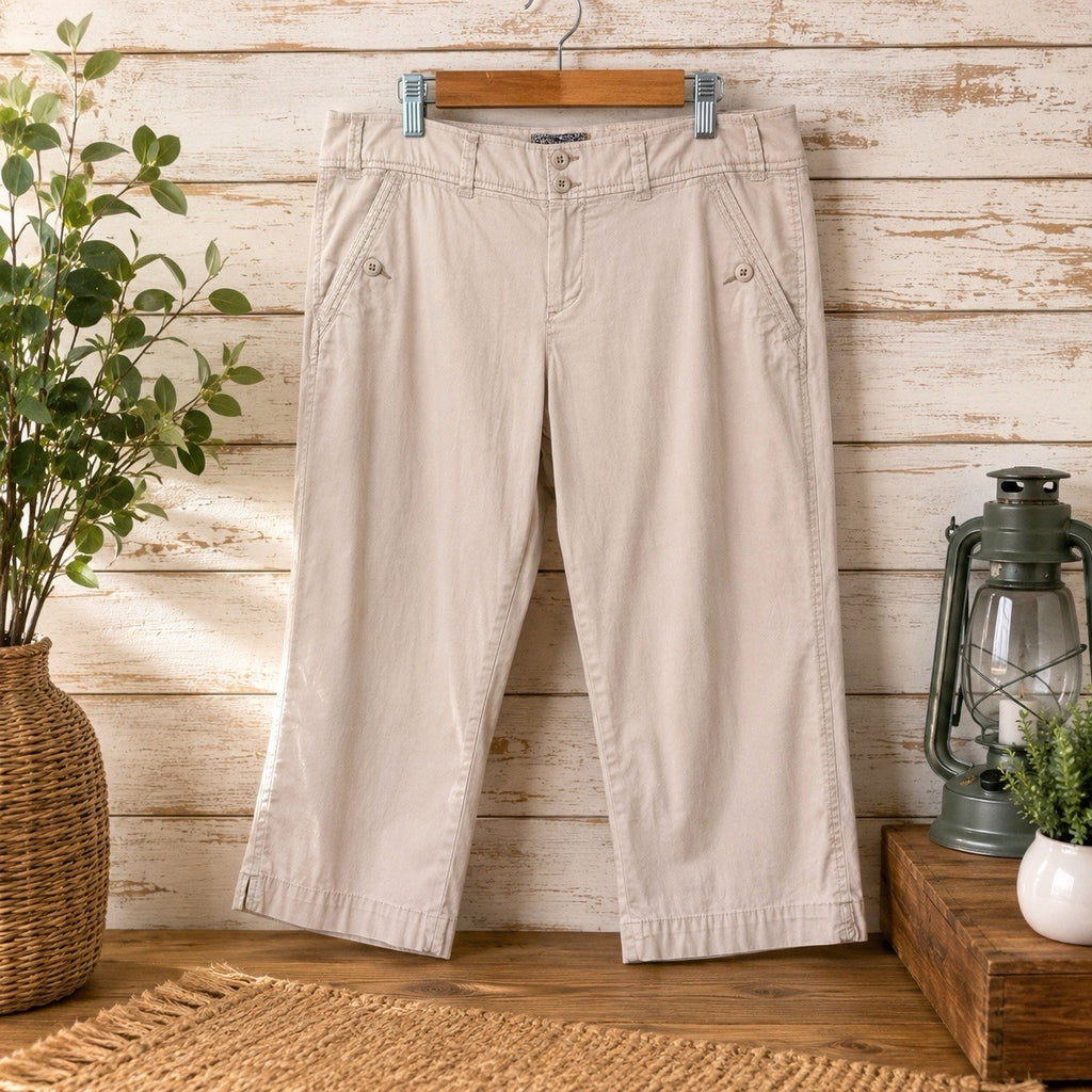 American Eagle Womens 12 Capri Pants Beige Khaki Stretch Cropped Casual Y2K
