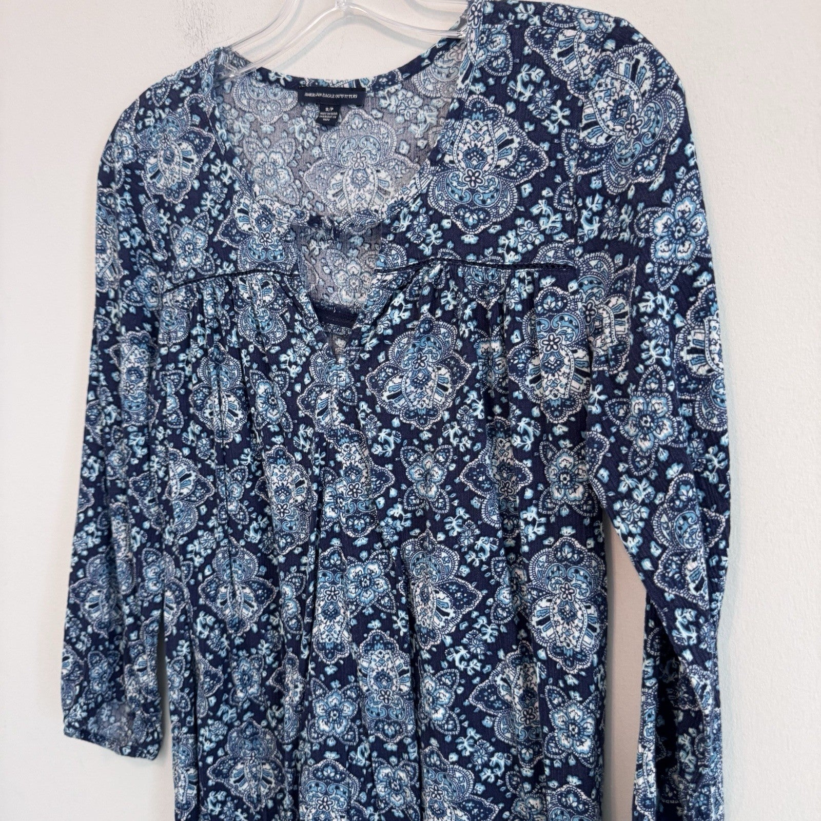     AE Outfitters Blue Paisley Mini Dress Small Boho Festival Cottagecore