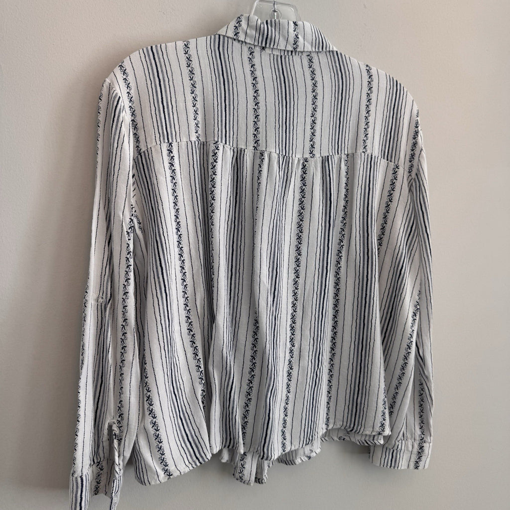 Altar'd State Cotton Linen Striped Button Down Shirt S White Blue Boho Women’s