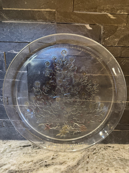 Vintage ColonyClear Glass Serving Christmas Tree Sandwich Cake Platter 13”