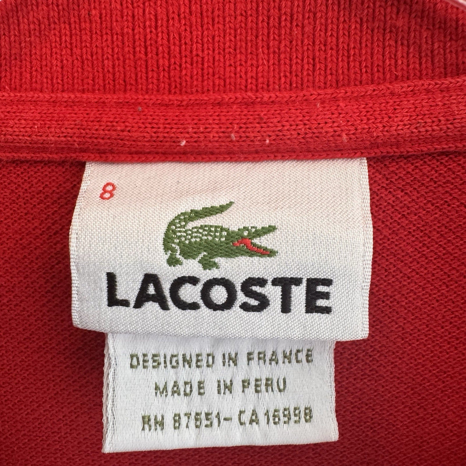 Lacoste Classic Pique Polo Shirt Men’s Size 8 Red XL / XXL Short Sleeve