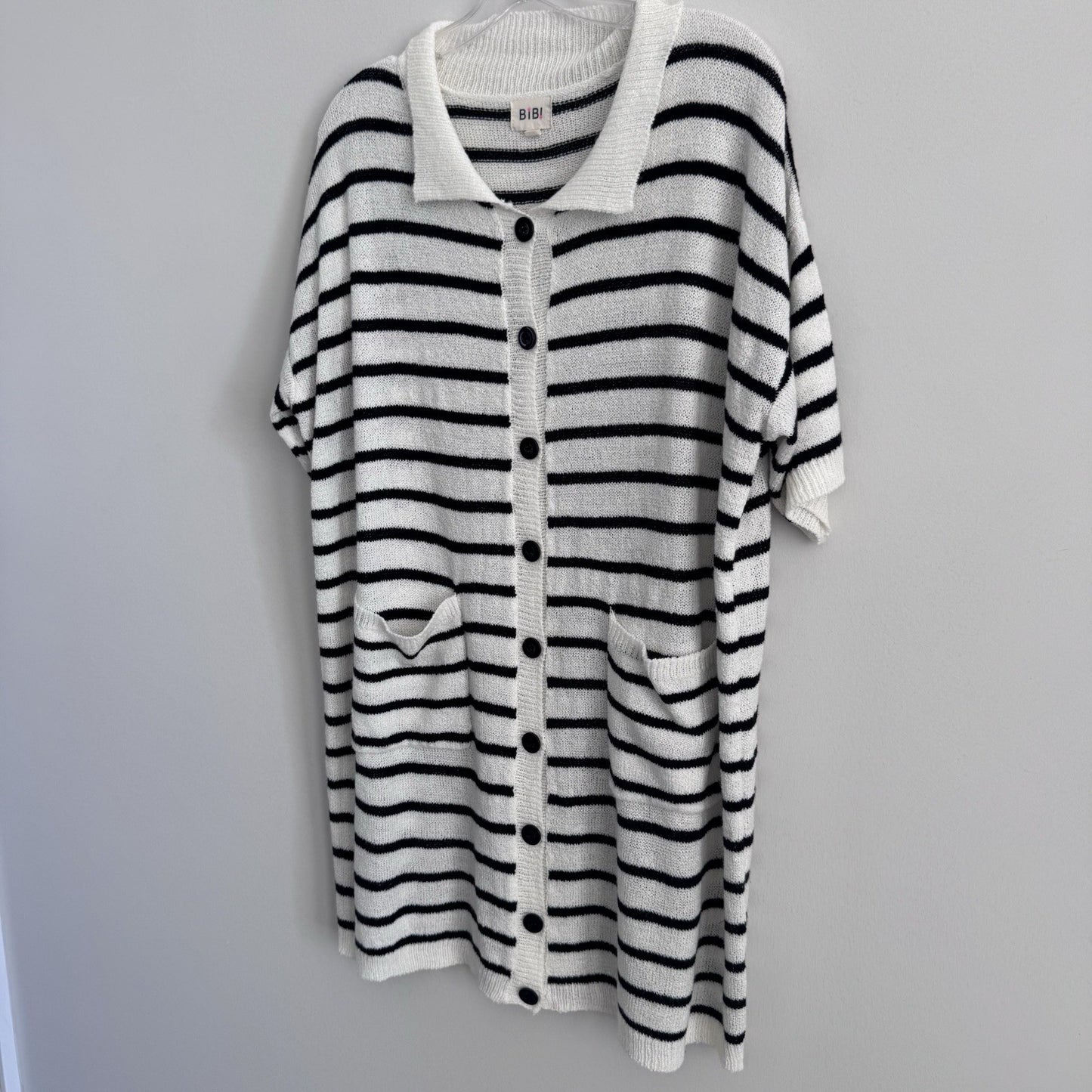 BiBi Striped Button Front Cardigan Dress White Black Size L Collared