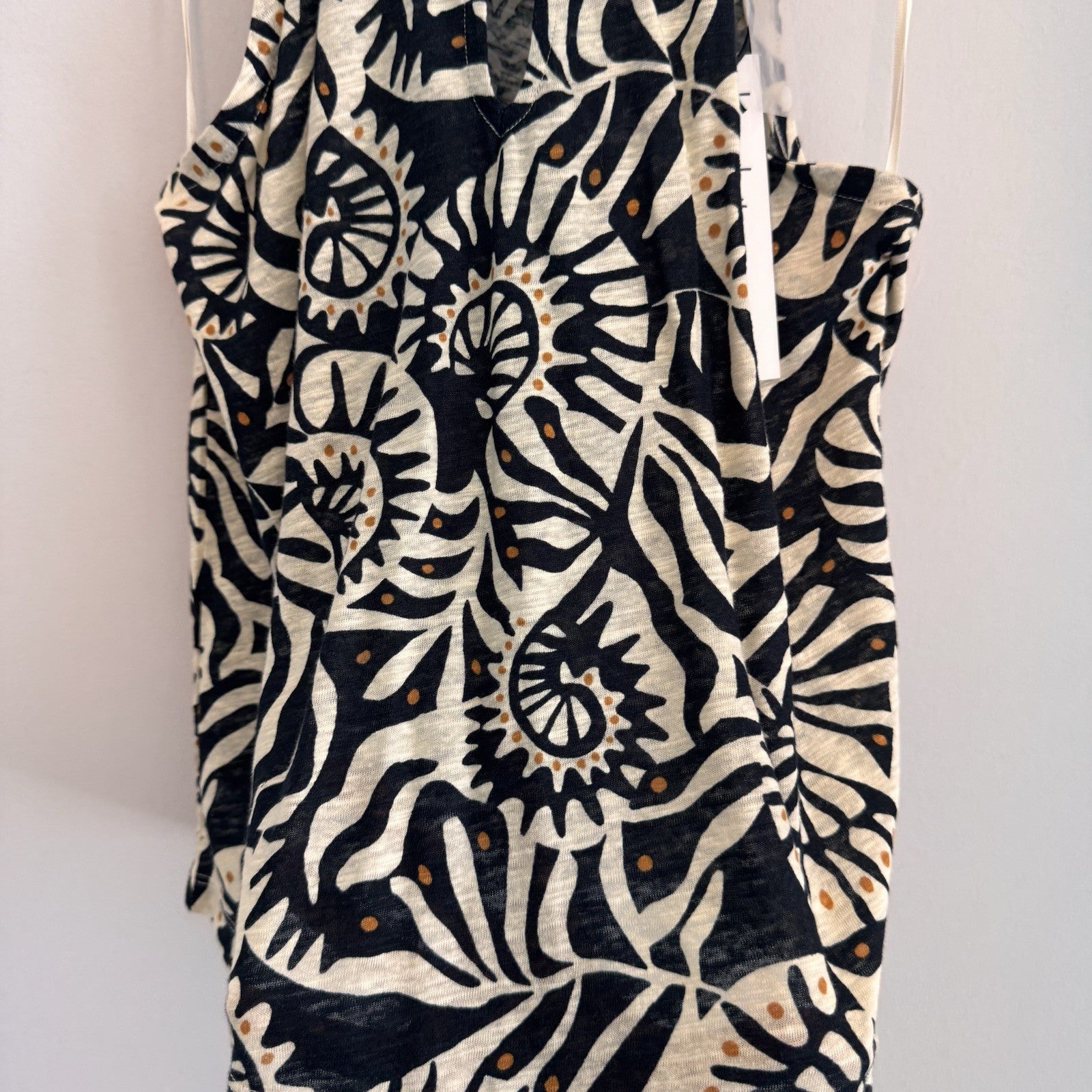 NWT Nicole Miller New York Small Linen Blend Boho Print Halter Tank Top Women’s