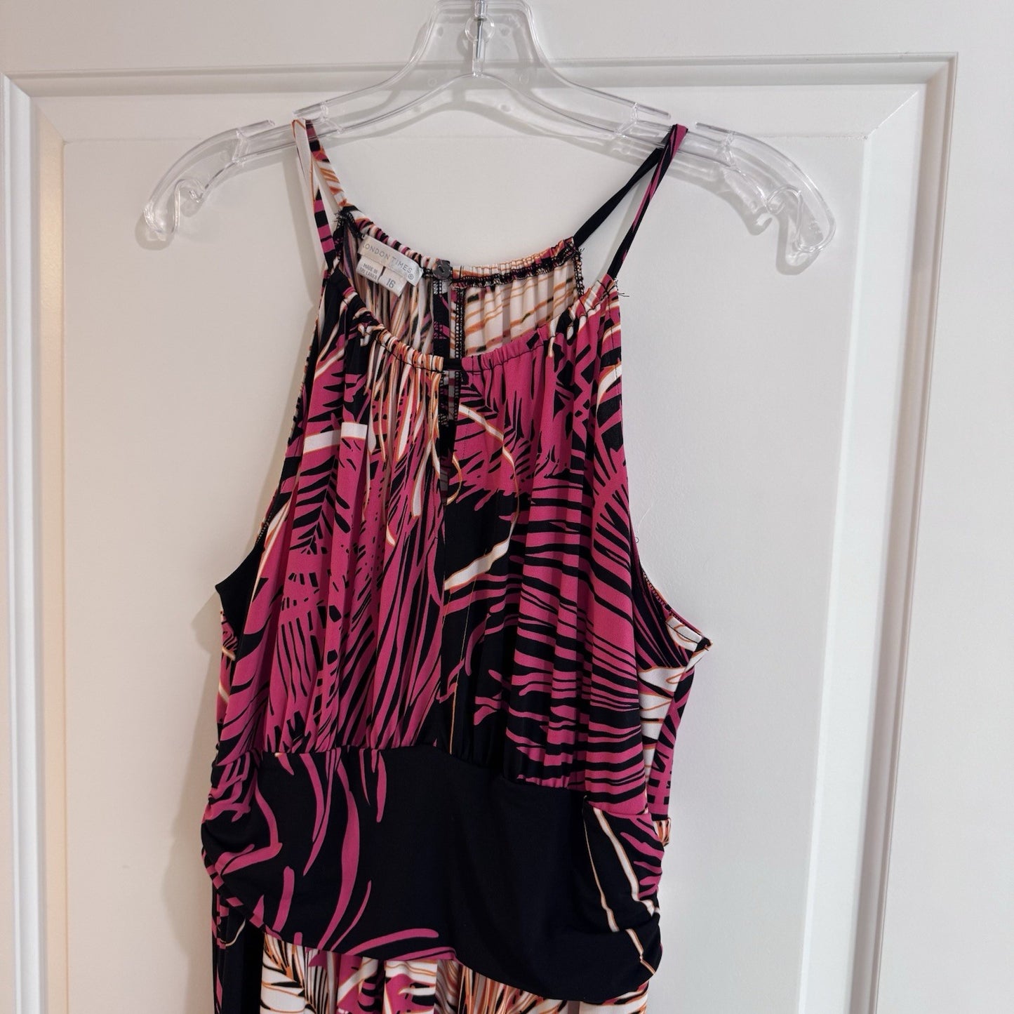 London Times Womens Maxi Dress Size 16 Pink Black Abstract Sleeveless