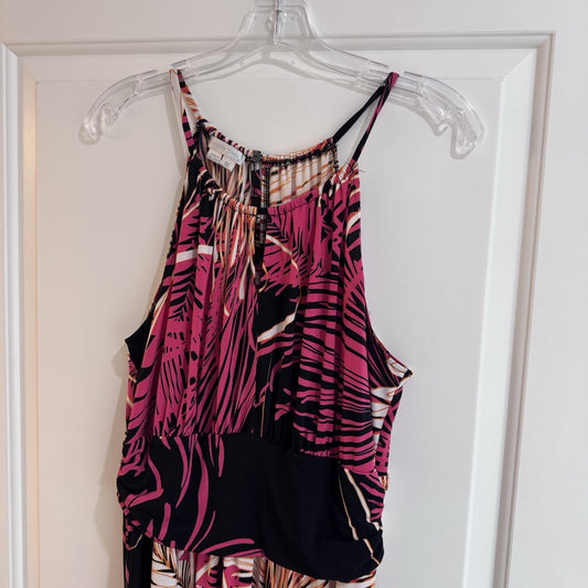 London Times Womens Maxi Dress Size 16 Pink Black Abstract Sleeveless