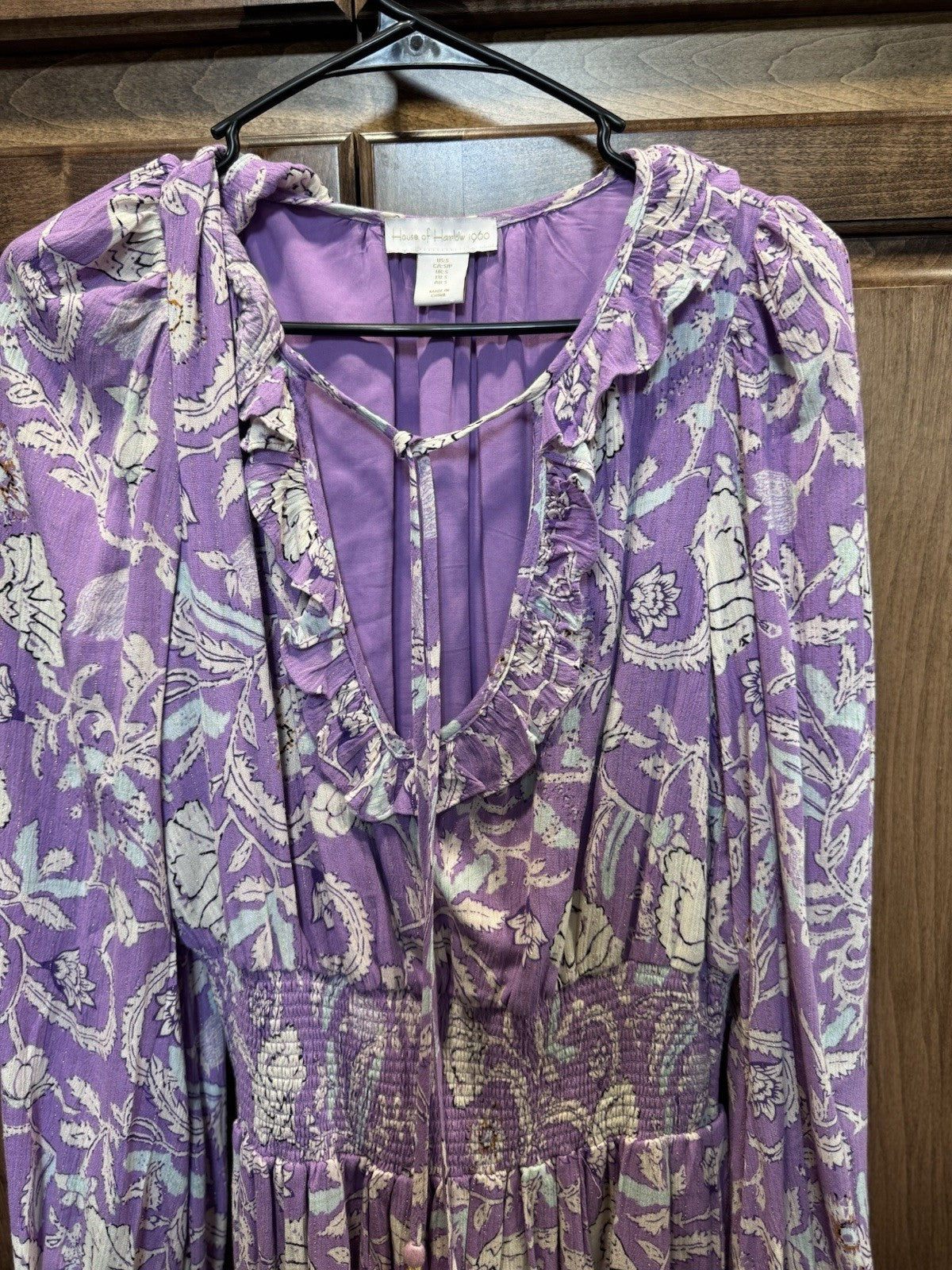 House of Harlow 1960 Boho Mini Dress Small Purple Floral Long Sleeve