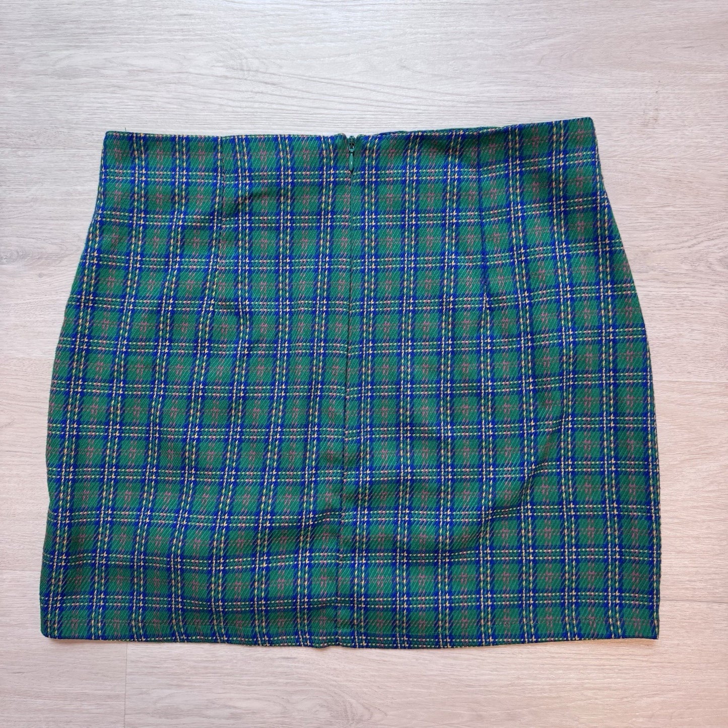Topshop Womens Plaid Ruched Mini Skirt Green Blue Size 10