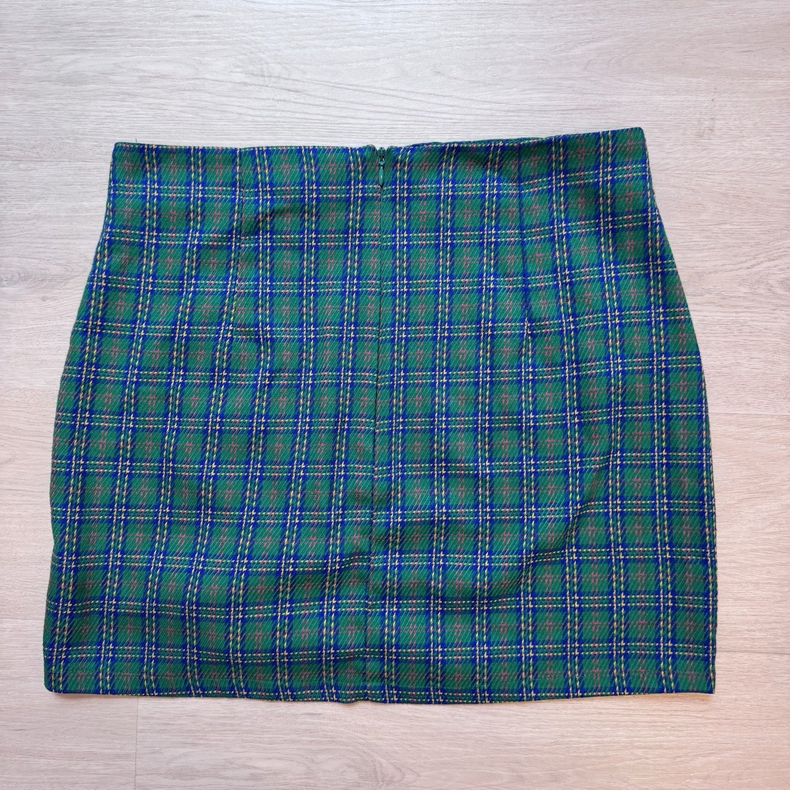 Topshop Womens Plaid Ruched Mini Skirt Green Blue Size 10