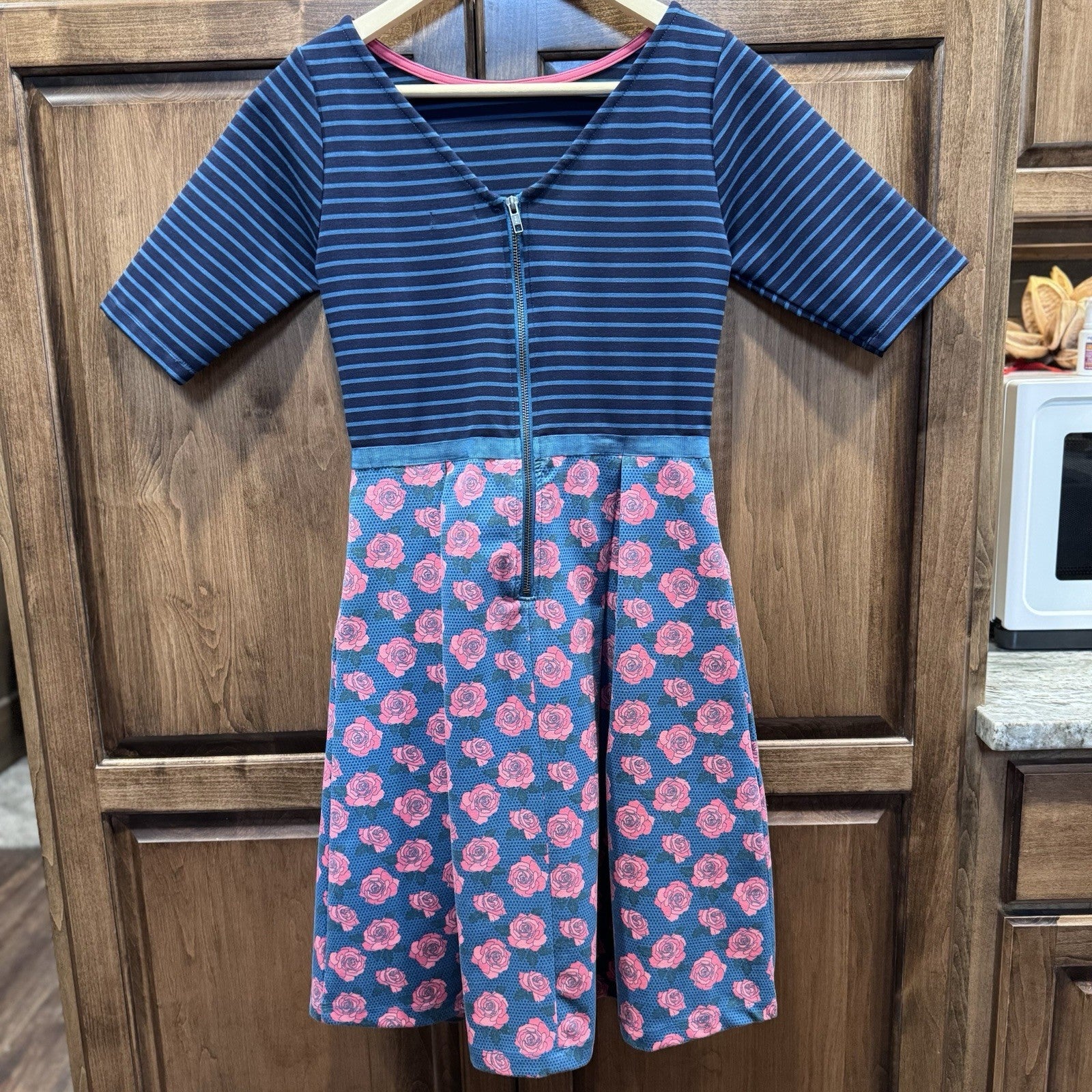 Matilda Jane Girls Dress Small Striped Floral Short Sleeve Fit & Flare Rose