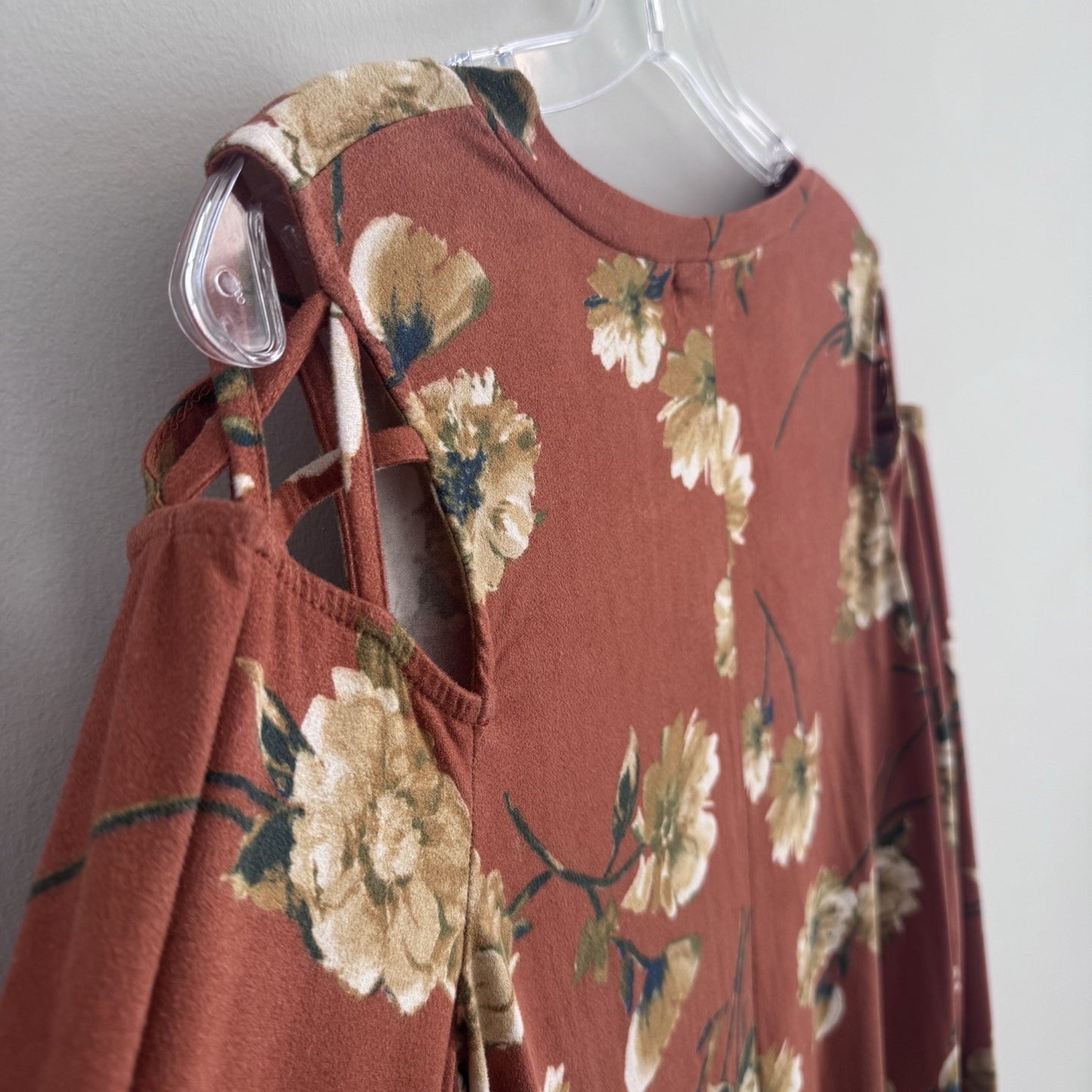 Altard State Floral Dress Medium Rust Cold Shoulder Long Sleeve