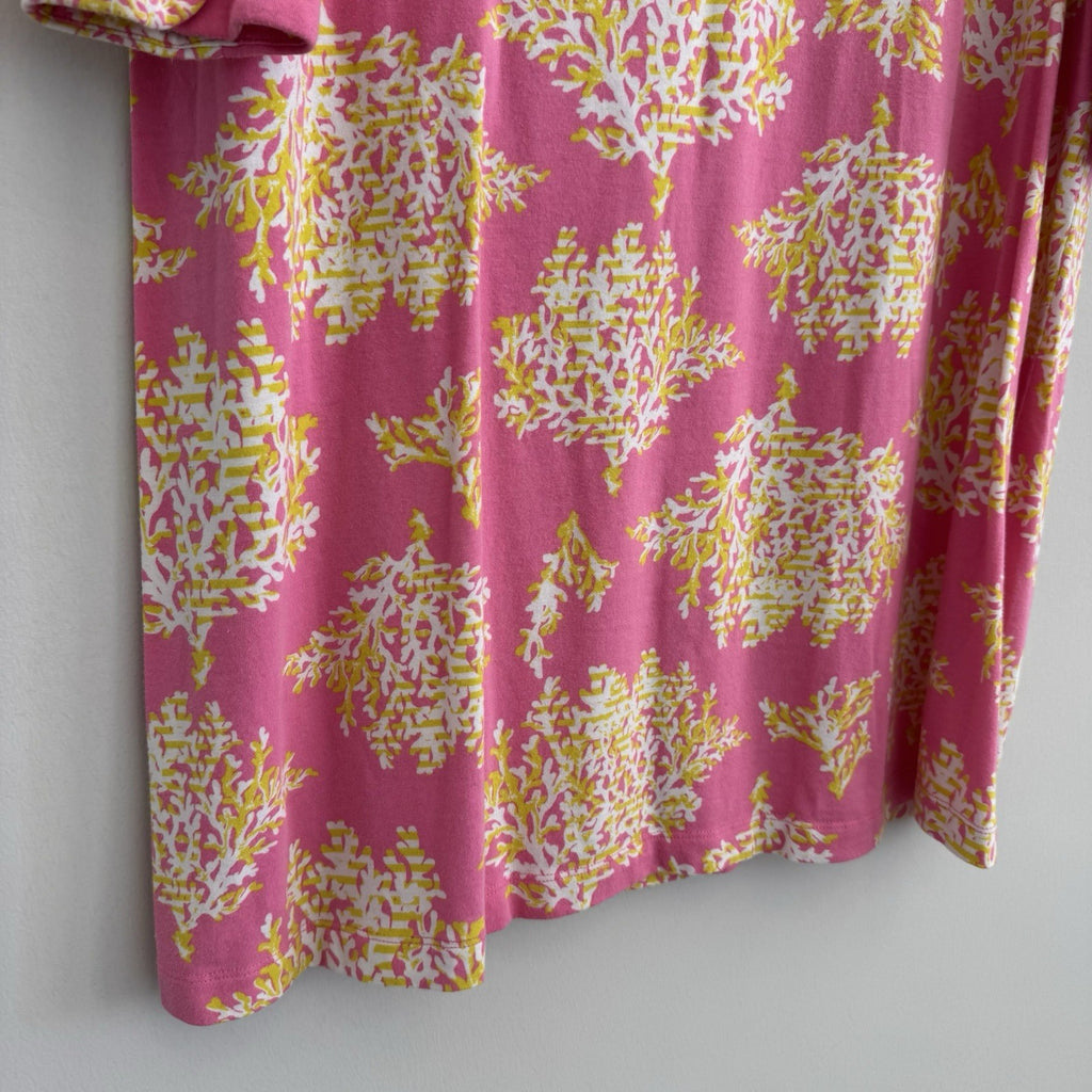 Crown & Ivy Pink Coral Print Shift Dress L 3/4 Sleeve Preppy Coastal Women’s