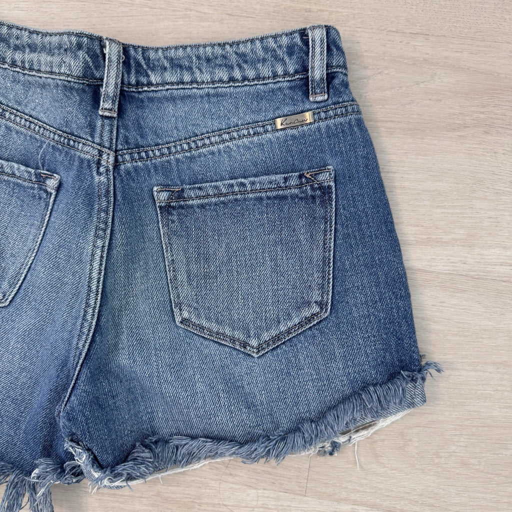 KanCan Distressed Denim Shorts Women’s Small Button Fly Raw Hem Festival