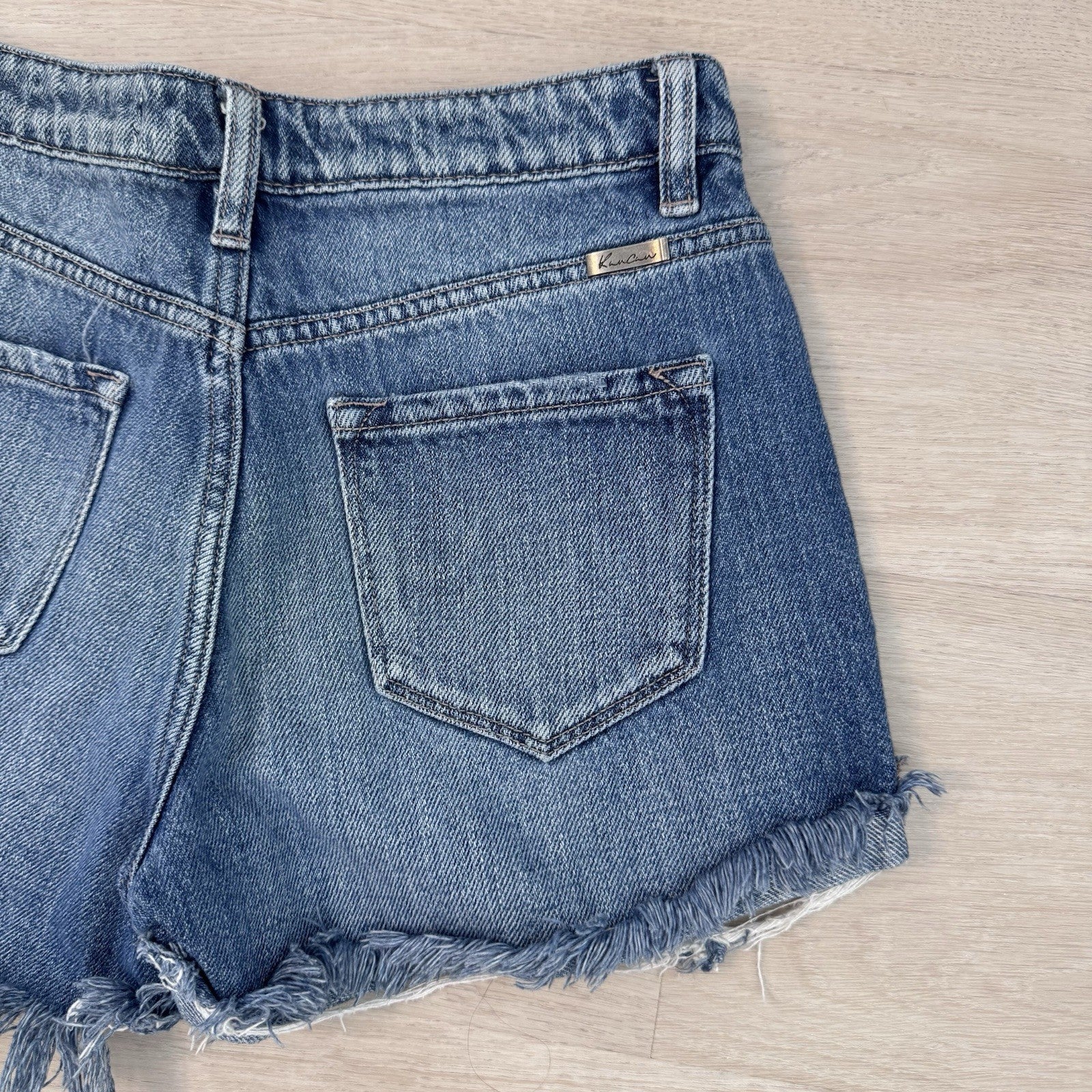 KanCan Distressed Denim Shorts Women’s Small Button Fly Raw Hem Festival