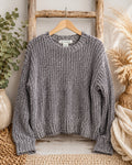 American Eagle Chunky Knit Sweater Women M Gray Marled Cozy Chenille
