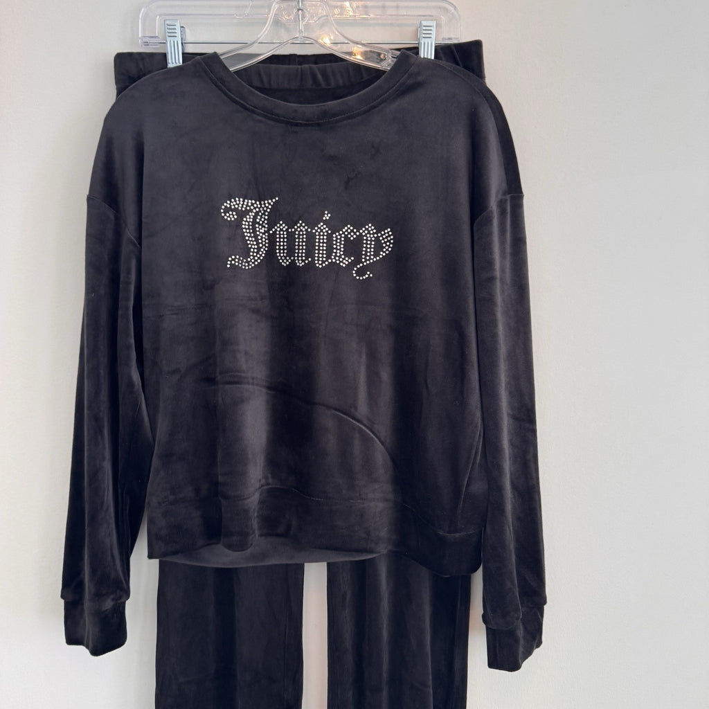 Juicy Couture Velour Tracksuit Set Black Rhinestone Logo Size M NWT Y2K
