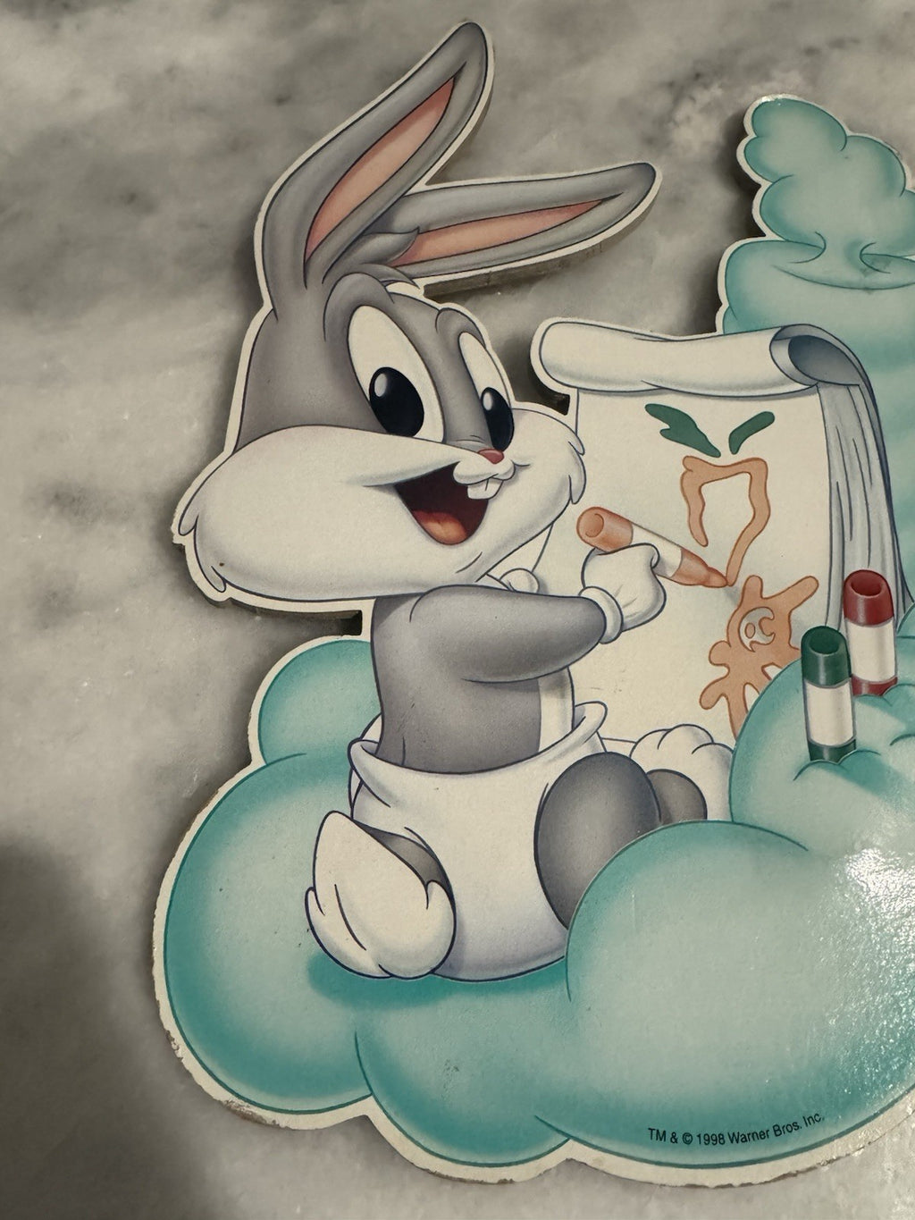 VTG Looney Tunes Warner Bros Press Board Wall Hanging Decor Baby Bugs Bunny 1998