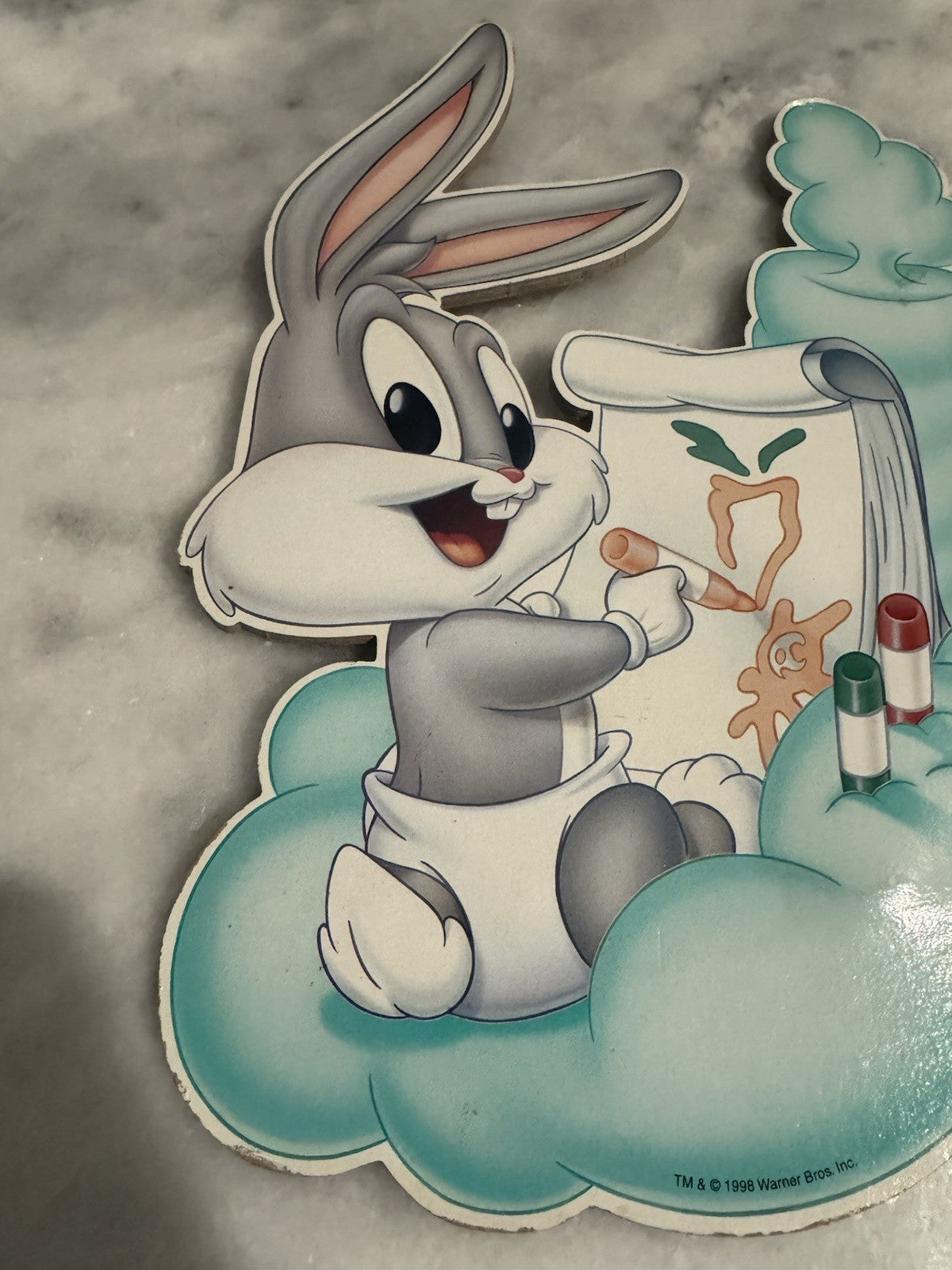 VTG Looney Tunes Warner Bros Press Board Wall Hanging Decor Baby Bugs Bunny 1998