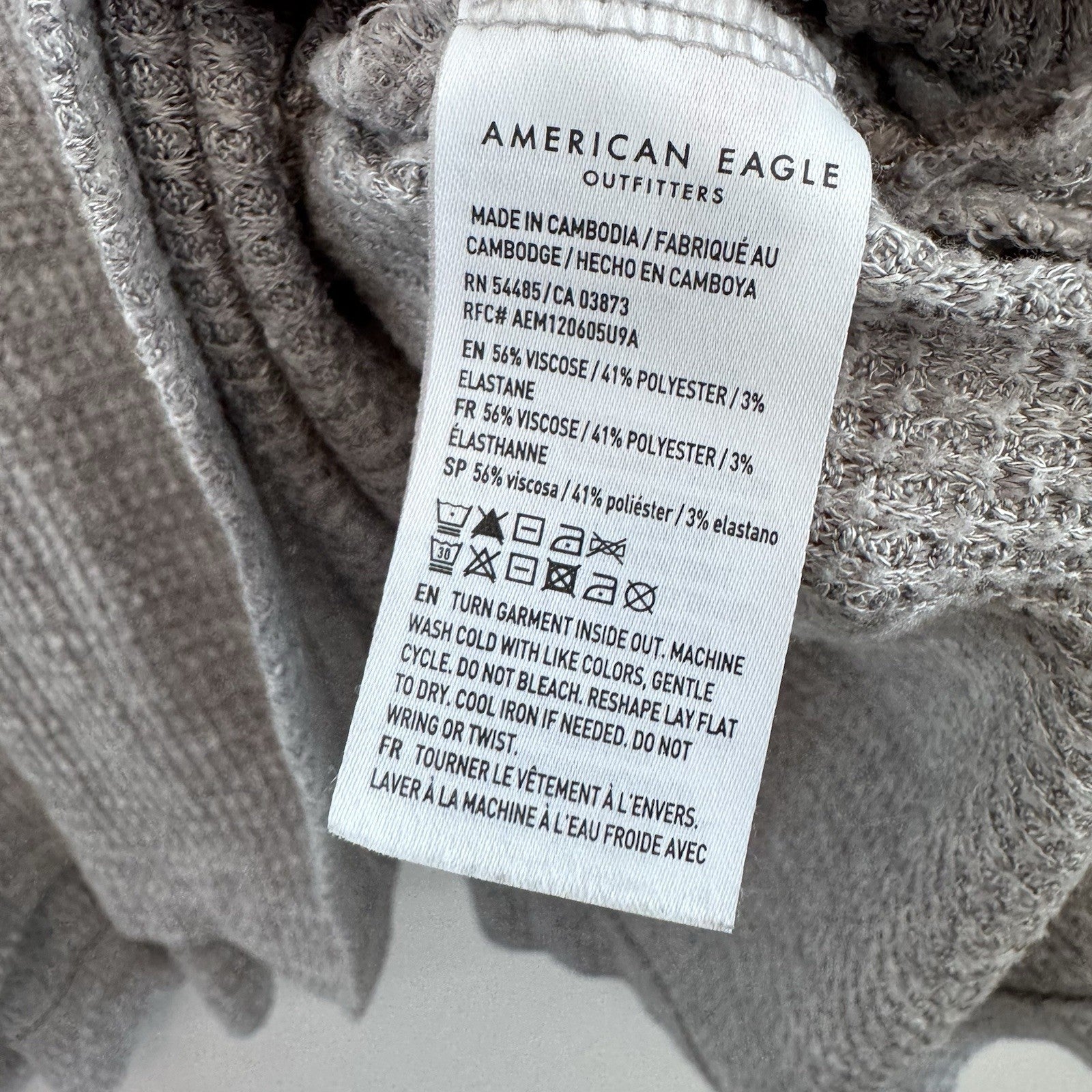 American Eagle Soft & Sexy Waffle Knit Top Gray Oversized Long Sleeve Women XL