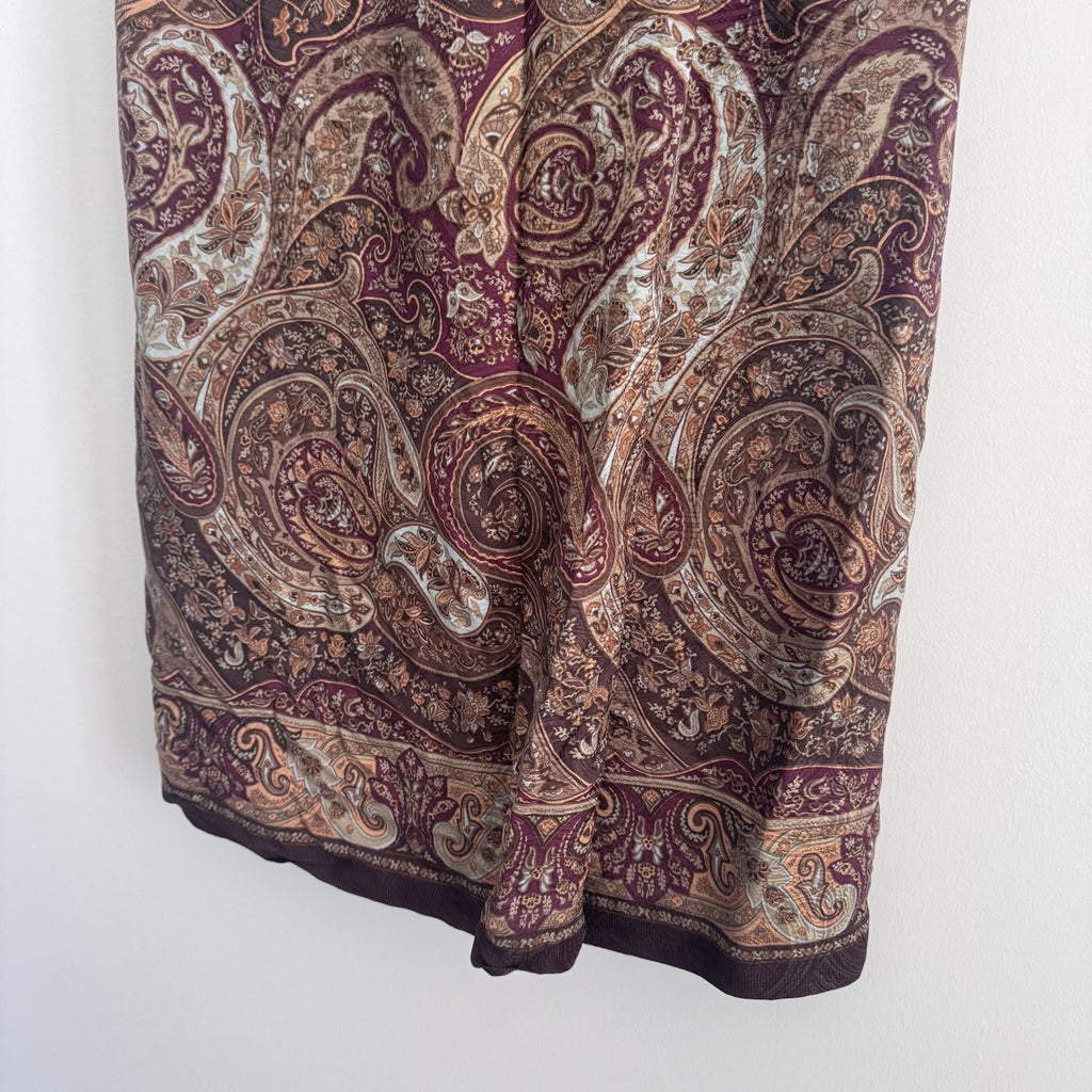 Talbots Y2K Silk Midi Skirt 8 Paisley Burgundy Lined Vintage