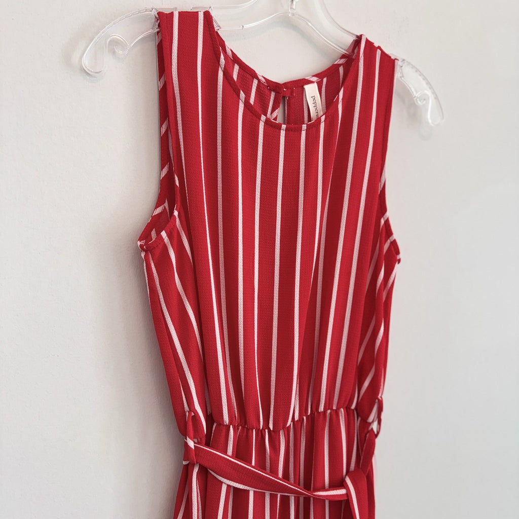 Peppermint Boutique Red White Striped Jumpsuit Small S Wide Leg Cutout Back