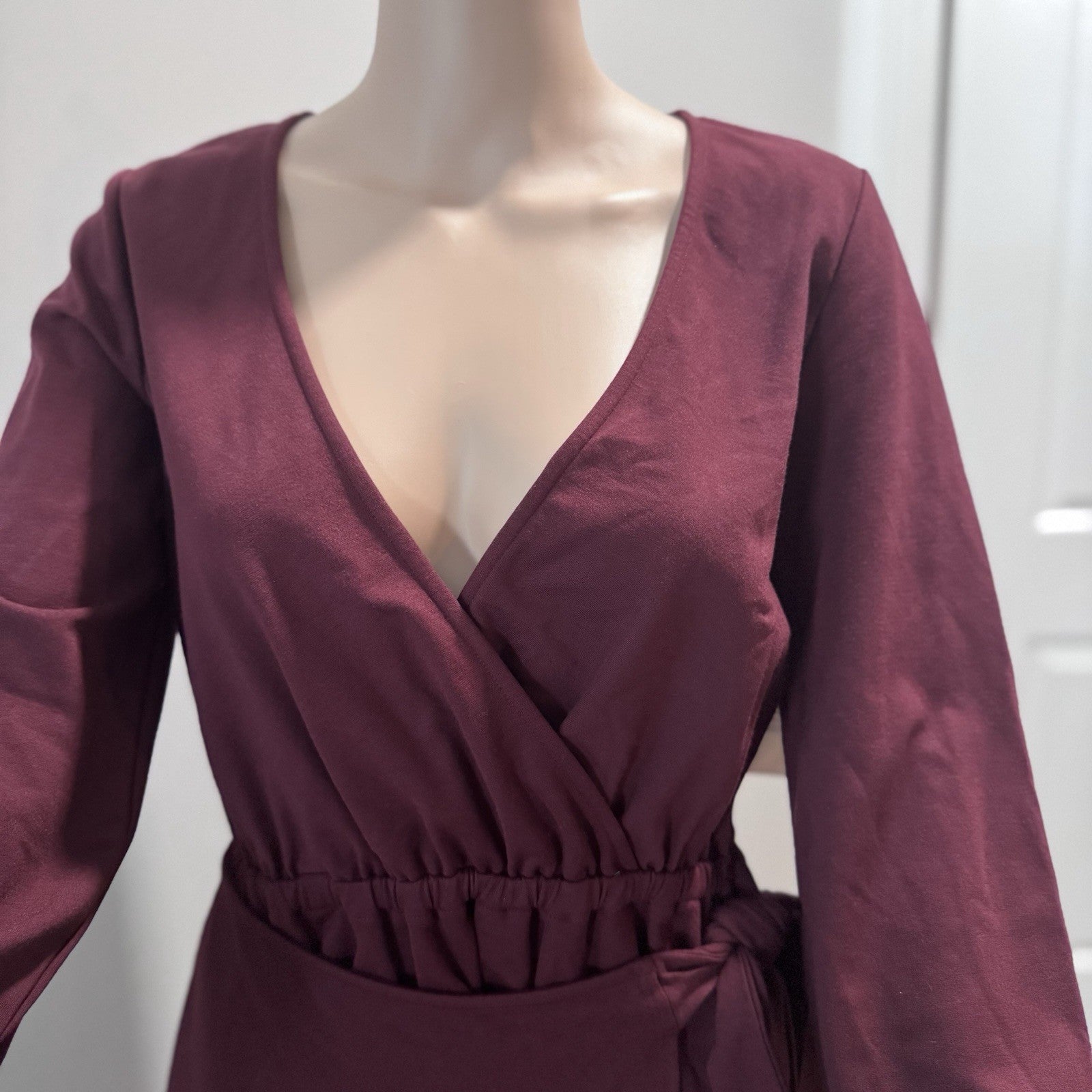 Sadie & Sage Wrap Dress Women’s Small Burgundy Long Sleeve Tie Waist NWT