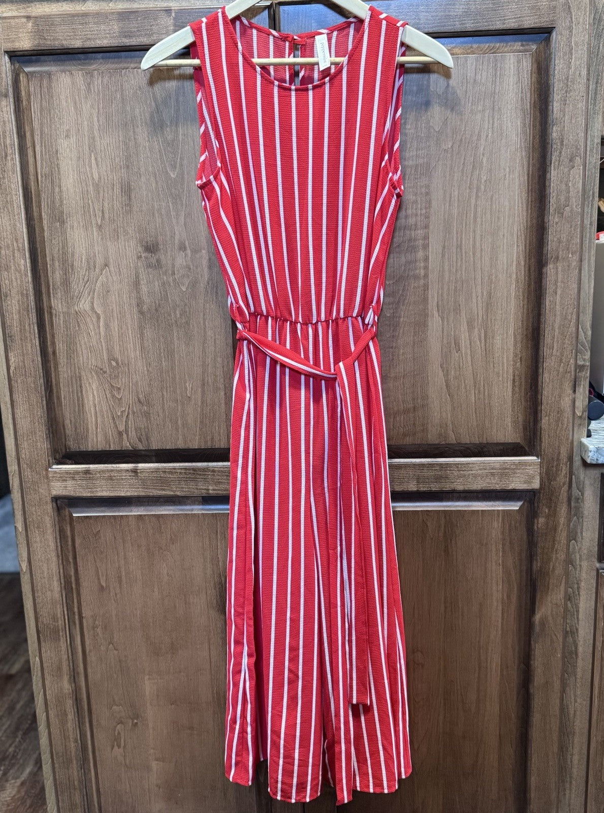 Peppermint USA Red White Striped Sleeveless Jumpsuit Women’s Small 