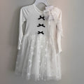 Btween Girls White Tulle Dress Size 8 Bow Detail Long Sleeve NWT With Bow