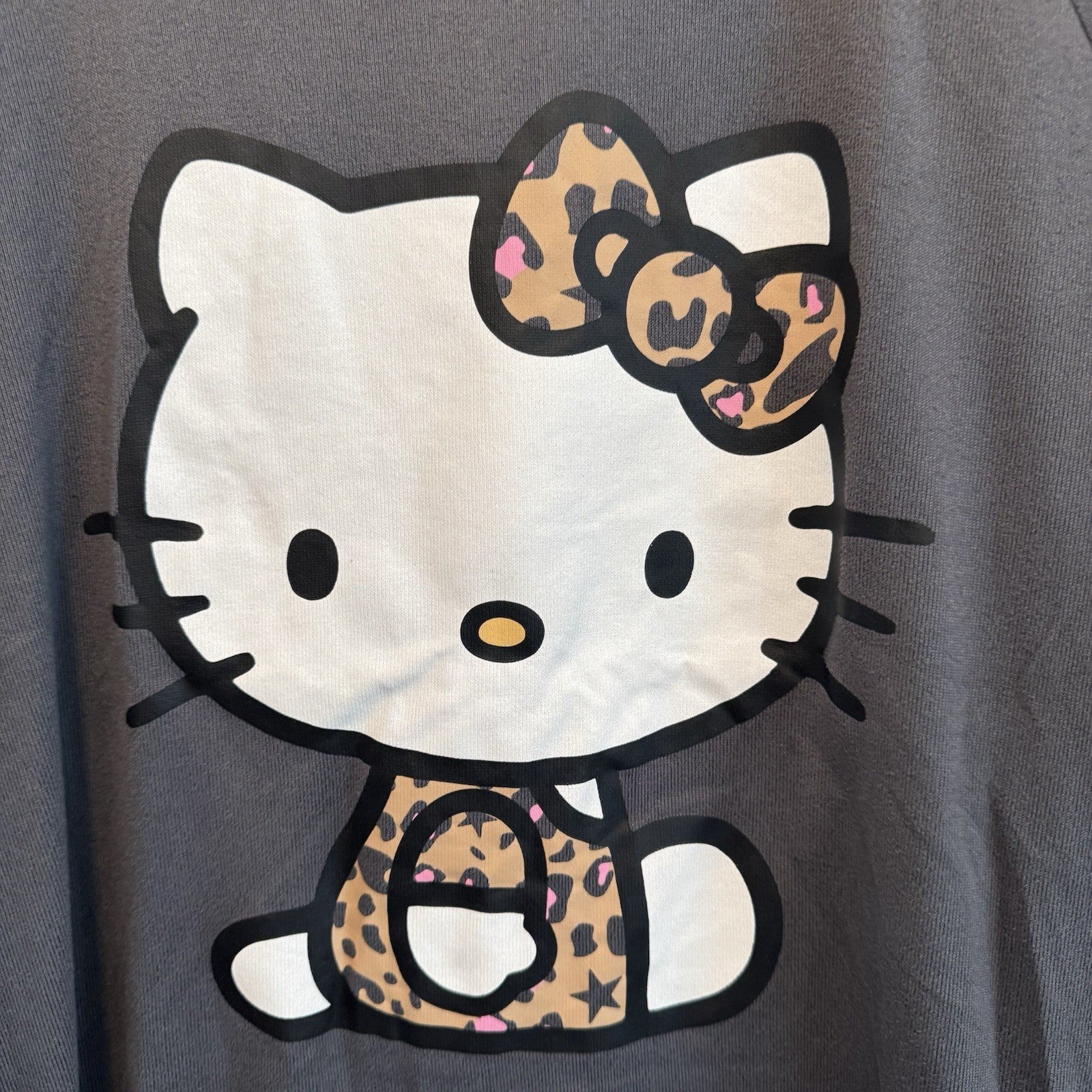 Hello Kitty Leopard Print Sweatshirt Womens Large Gray Sanrio Pullover