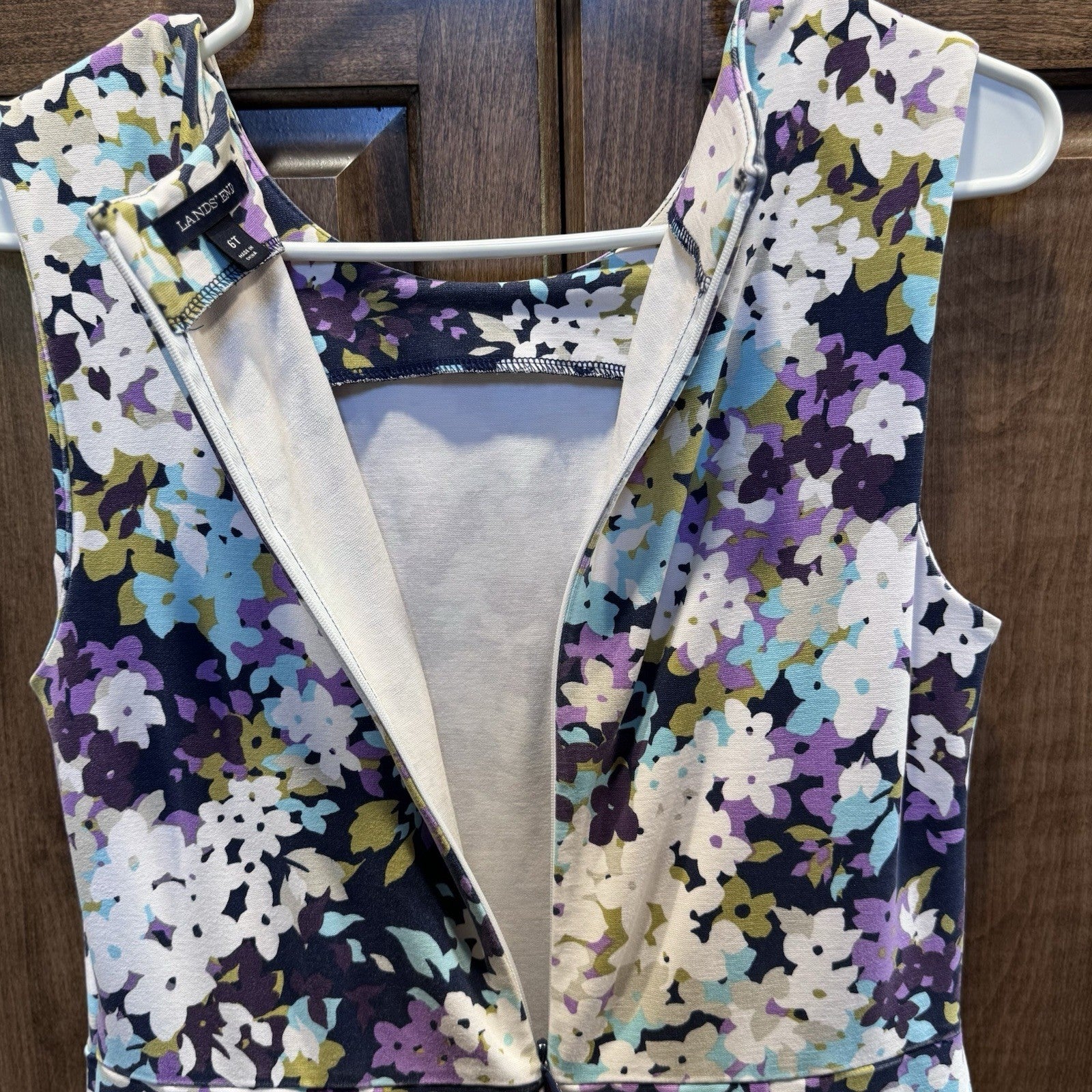 Lands’ End Women’s Sleeveless Floral Dress Size 6 Tall Multicolor Fit & Flare