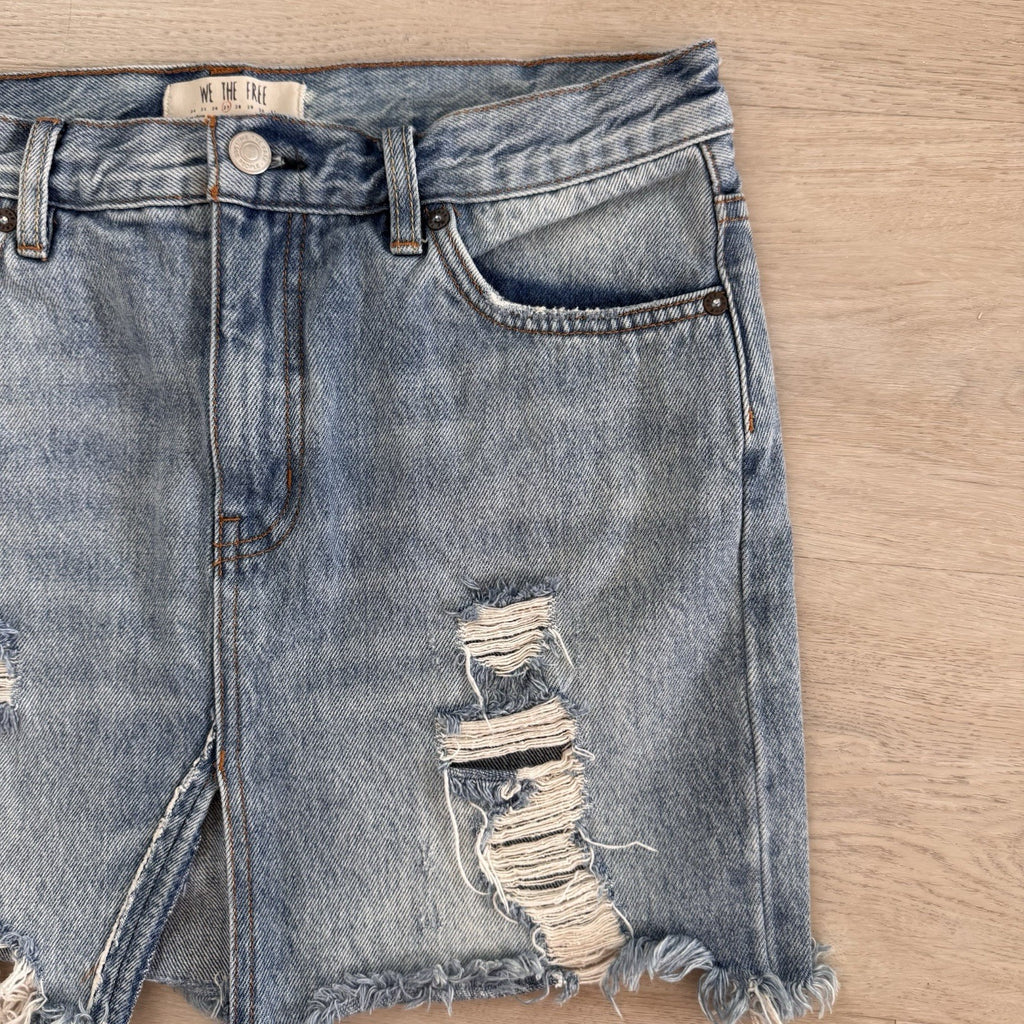 Free People We The Free Distressed Denim Skirt 27 Raw Hem Y2K Women’s