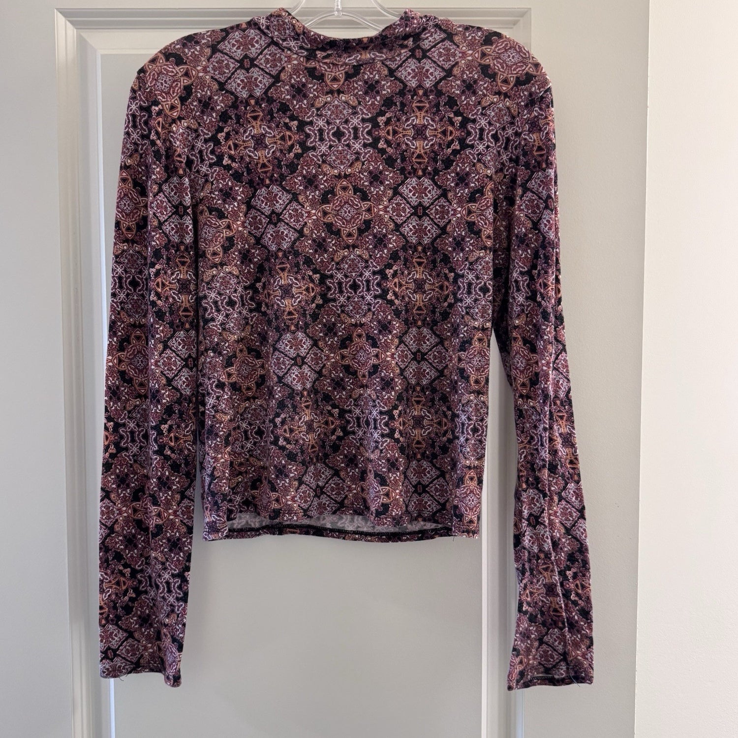 Vintage Y2K Wet Seal Boho Geometric Print Long Sleeve Size X-Large Open Back