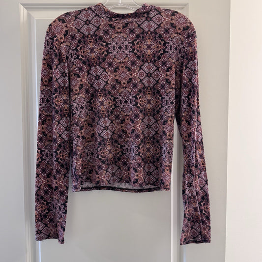 Vintage Y2K Wet Seal Boho Geometric Print Long Sleeve Size X-Large Open Back