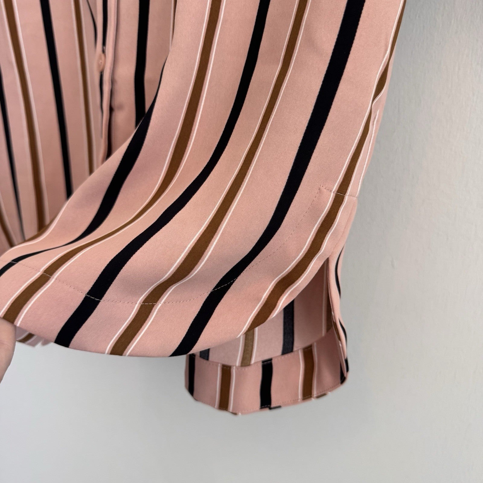 Ann Taylor Petite XXSP Shirtdress Pink Black Brown Striped Long Sleeve Button