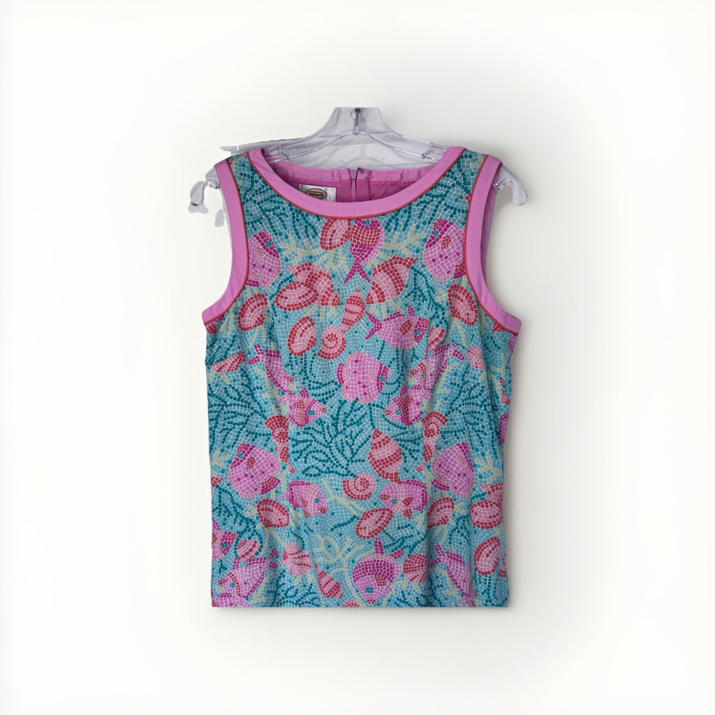 Talbots Sleeveless Shell Print Dress – Size 10 – Pink & Teal Mosaic 