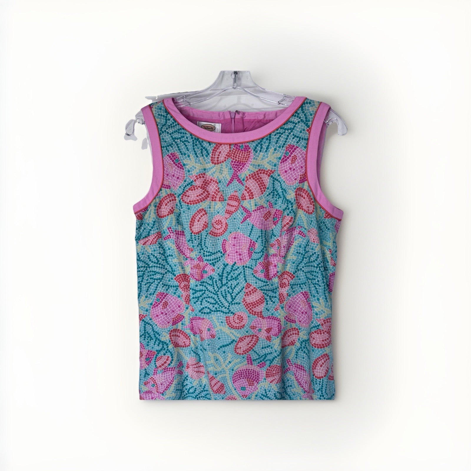 Talbots Sleeveless Shell Print Dress – Size 10 – Pink & Teal Mosaic 