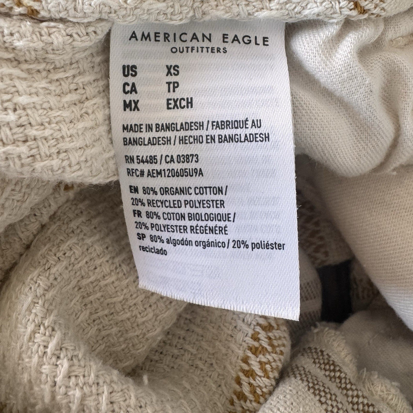 American Eagle Striped Textured Organic Cotton Blend Shorts Cream Tan XS