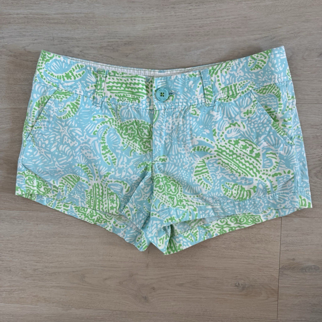 Lilly Pulitzer Walsh Shorts Size 4 Blue Green Print Preppy Women’s