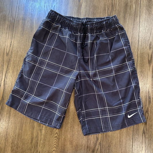 Nike Men’s Swim Trunks Board Shorts Black White Plaid Size L Polyester Lined