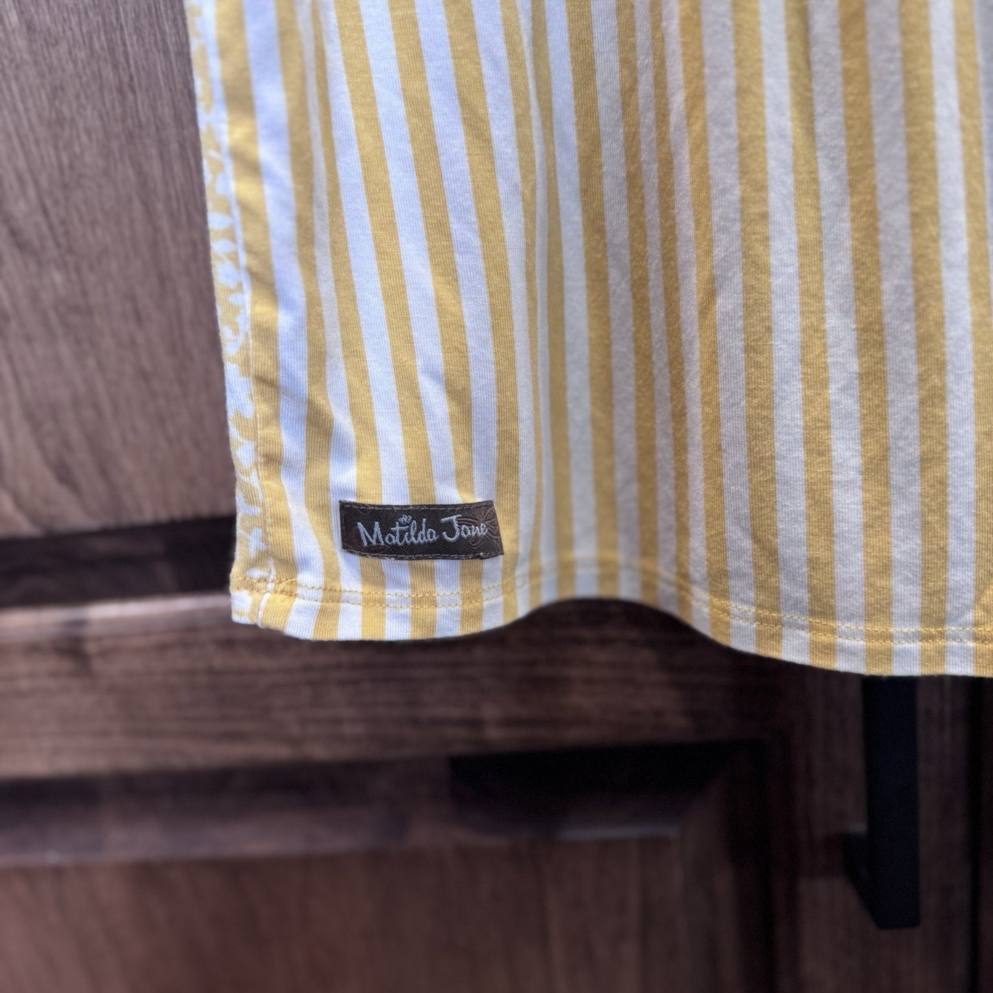 Matilda Jane Yellow Floral & Stripe Ruffle Sleeve Top | XS Modal Blend